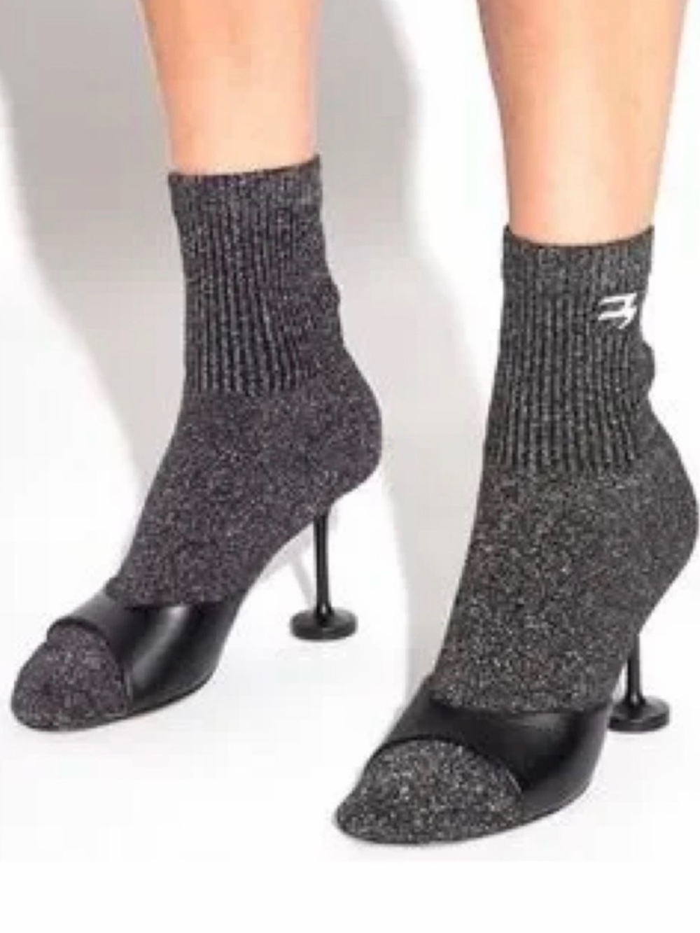 Balenciaga Black Gray Sock Boots Carrera 3B Sparkle 7–7.5 Cocktail Party 🟡